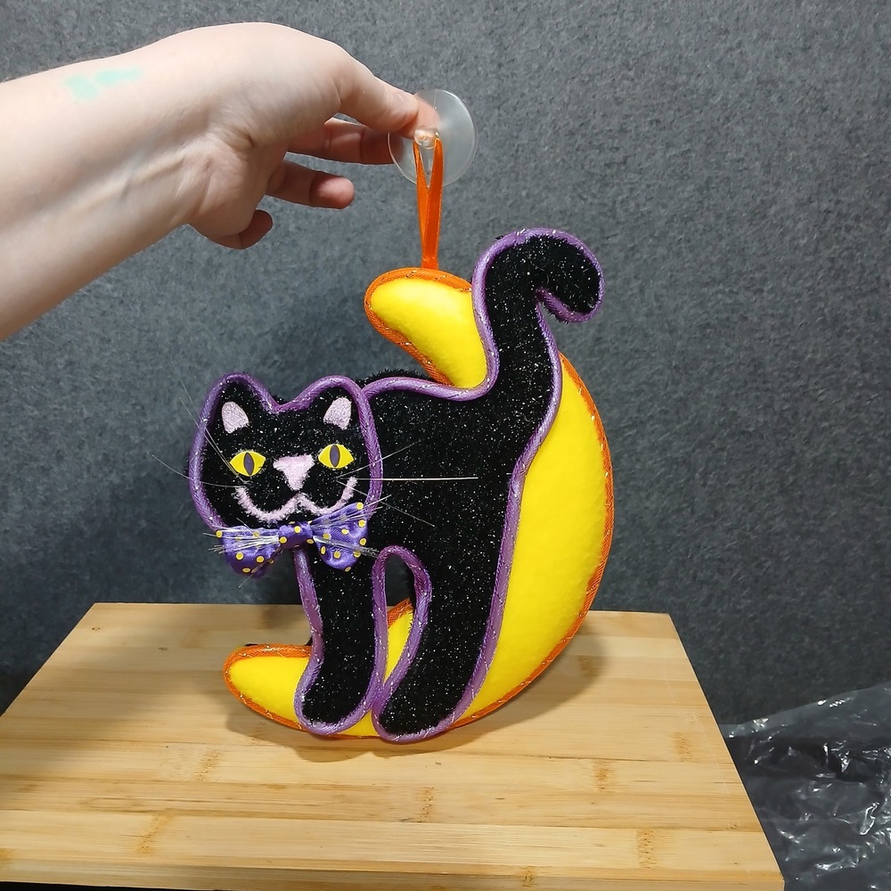 NIB Halloween Cat and Moon Light Up Window Cling Decoration Cute Spooky